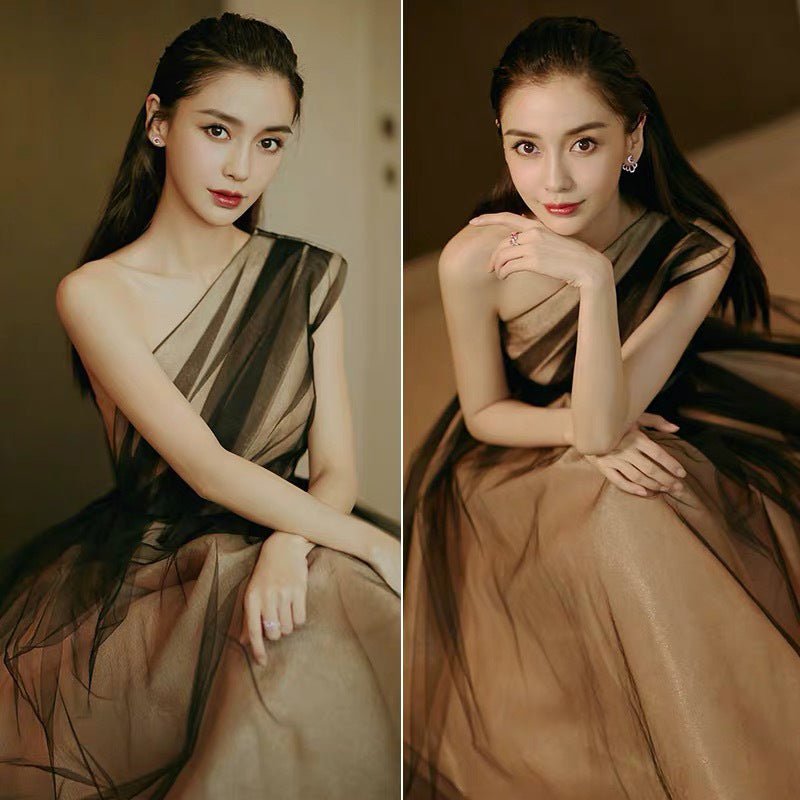 Élégante robe longue de soirée en polyester avec jupon intégré