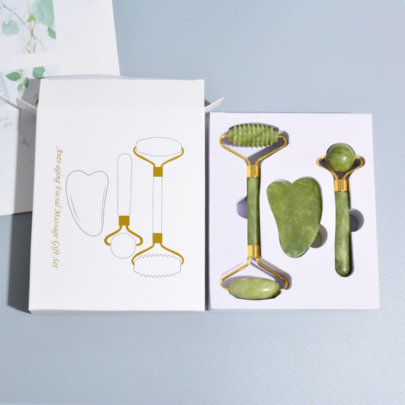 Jade Massage Roller Set With Three Facial Massagers