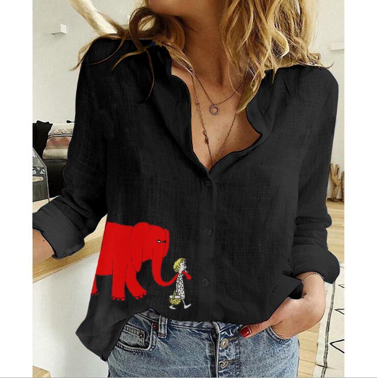 Plus Size Ladies Casual Loose Long-Sleeve Linen Shirt