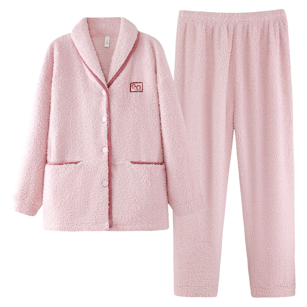 Ensemble de pyjama en flanelle polaire corail épais et chaud pour couple, manches longues