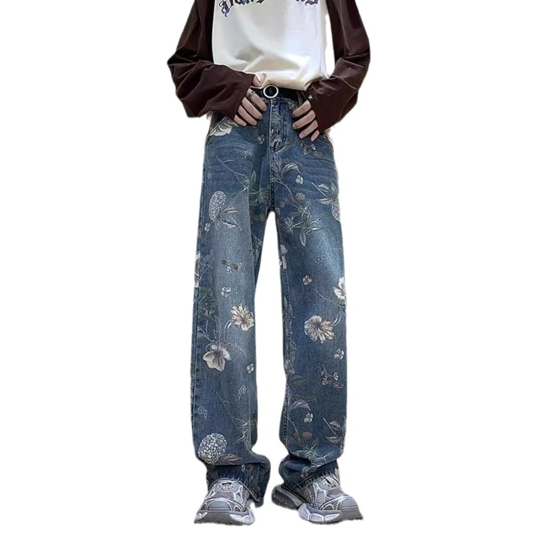 American Retro Worn Jeans Men's Summer Design Sense Niche Straight Fashion Brand Fried Street Ruoshuai