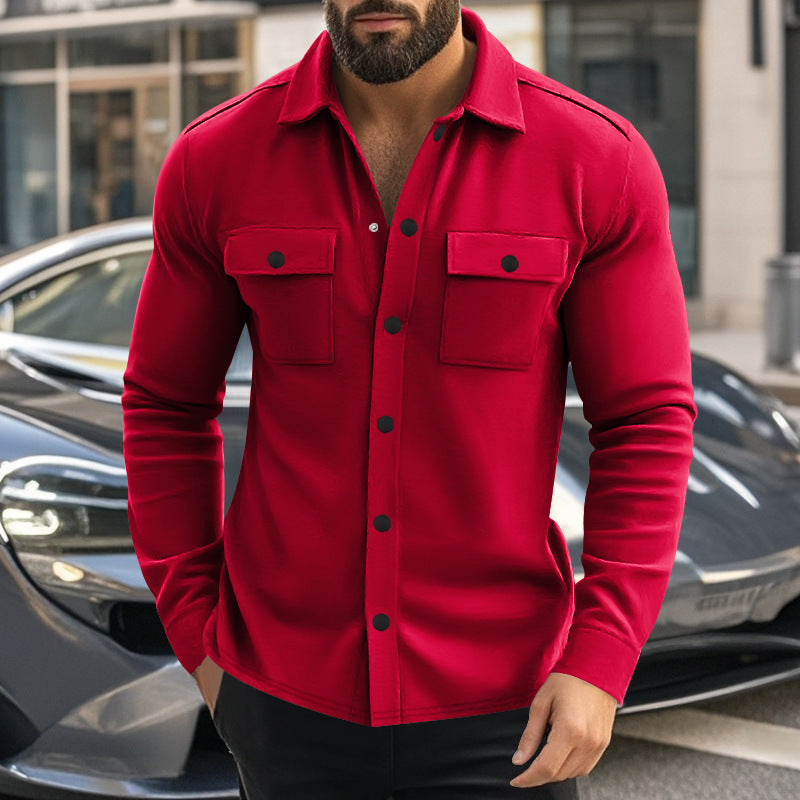 Men's Single-Breasted Lapel Jacket with Multi-Pockets