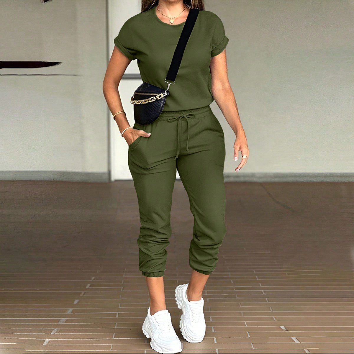 Fashion Women's Wear Round Neck Top Pocket Suit