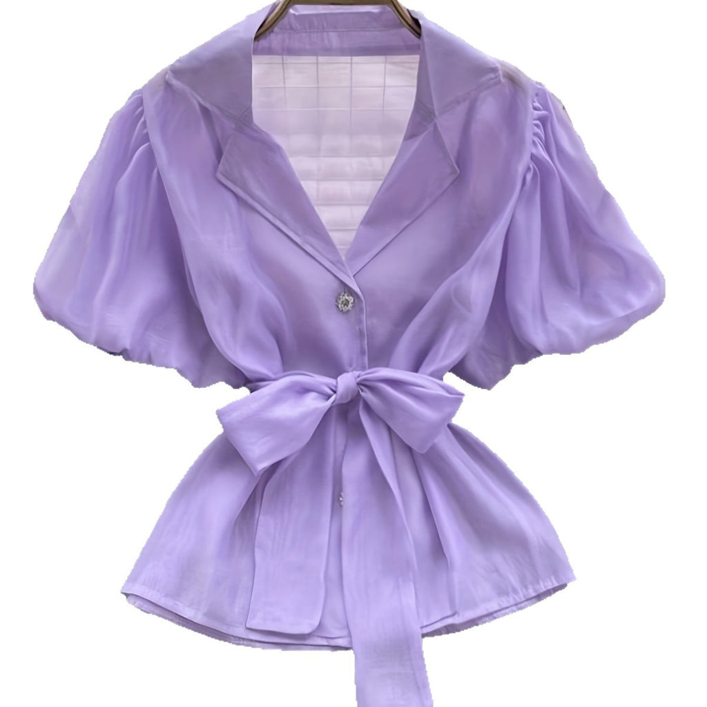 Haut cardigan polyvalent haut de gamme ajusté à la taille violet