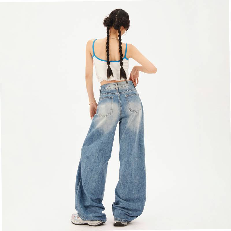 High Waist Retro Straight Denim Jeans for Women