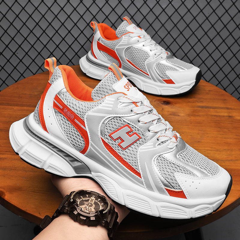 Men's Mesh Casual Running Shoes in White, Orange & Black