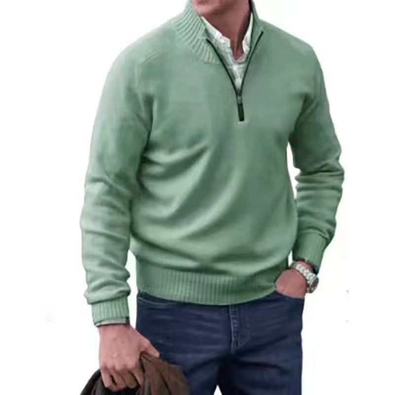 Pull col zippé pour homme Col montant Tricot décontracté Couleur unie