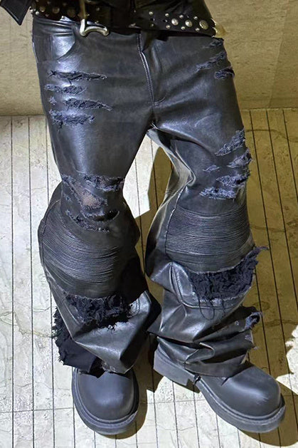 Composite Fading Old Locomotive Damage Leather Pants