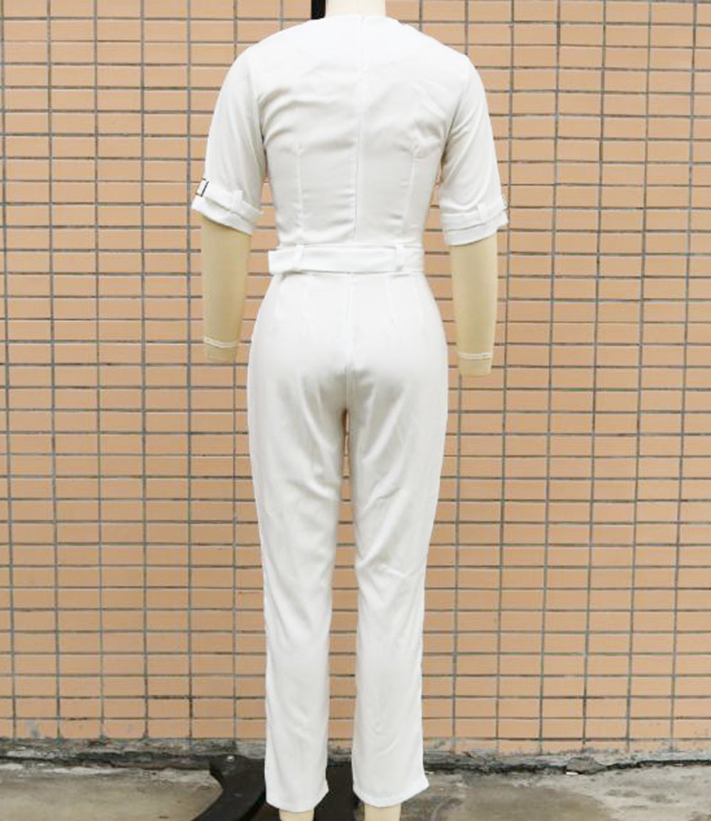 Women's Tailored Collar Slim-Fit Commute Jumpsuit