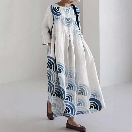 Robe décontractée pour femme avec imprimé numérique et col rond