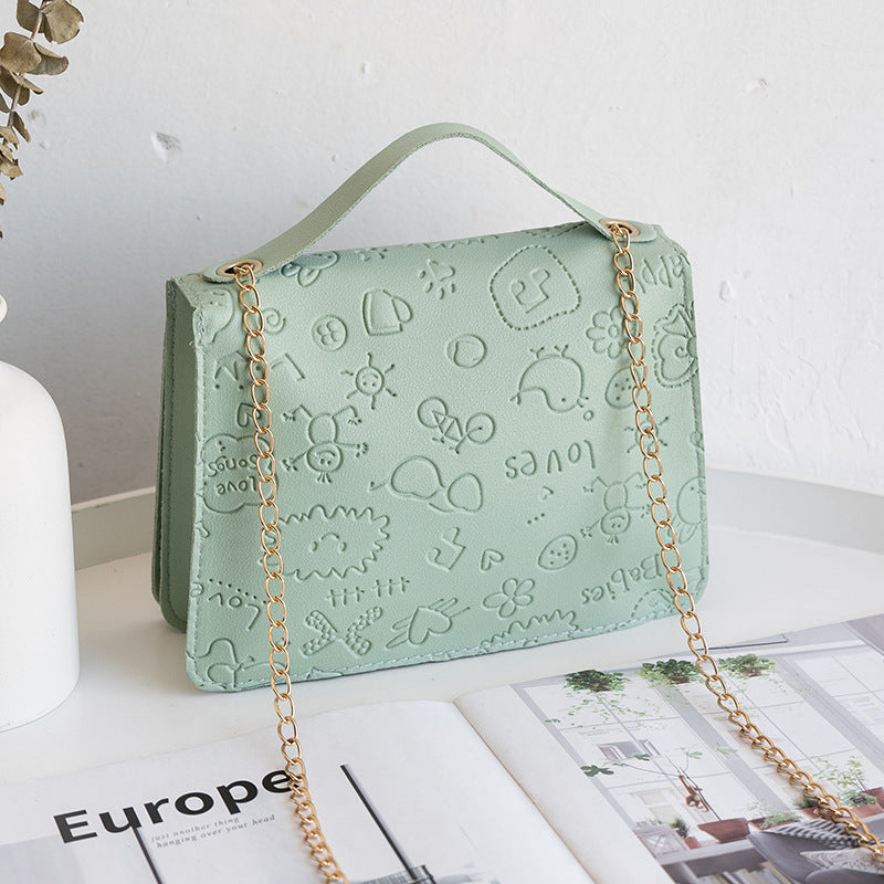Women's Embossed PU Chain Crossbody Handbag - 20x5x15cm, Multiple Colors