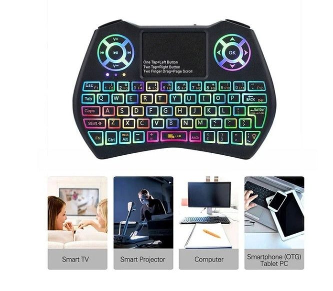 Mini clavier sans fil avec souris gyroscopique rétroéclairée par LED et prise en charge multilingue