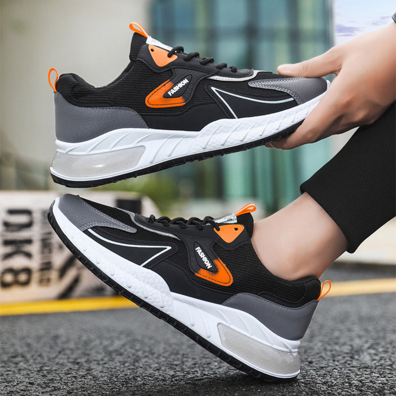 Color-Blocked Breathable Mesh Lace-Up Sneakers for Men – Casual Outdoor Running & Walking Shoes