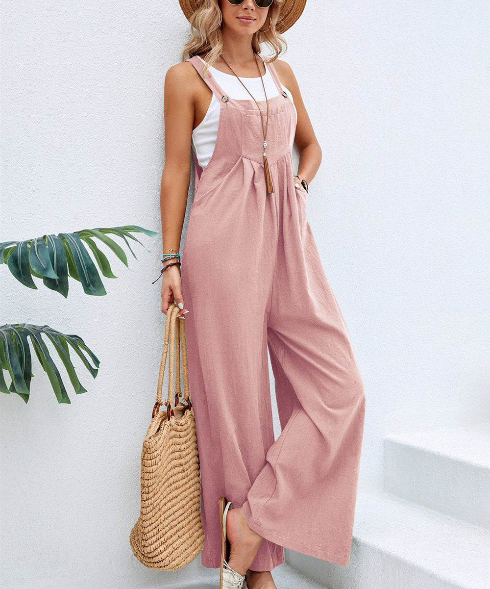 Women’s Long Cotton Bib Overalls Jumpsuit with Pockets Casual Loose Fit