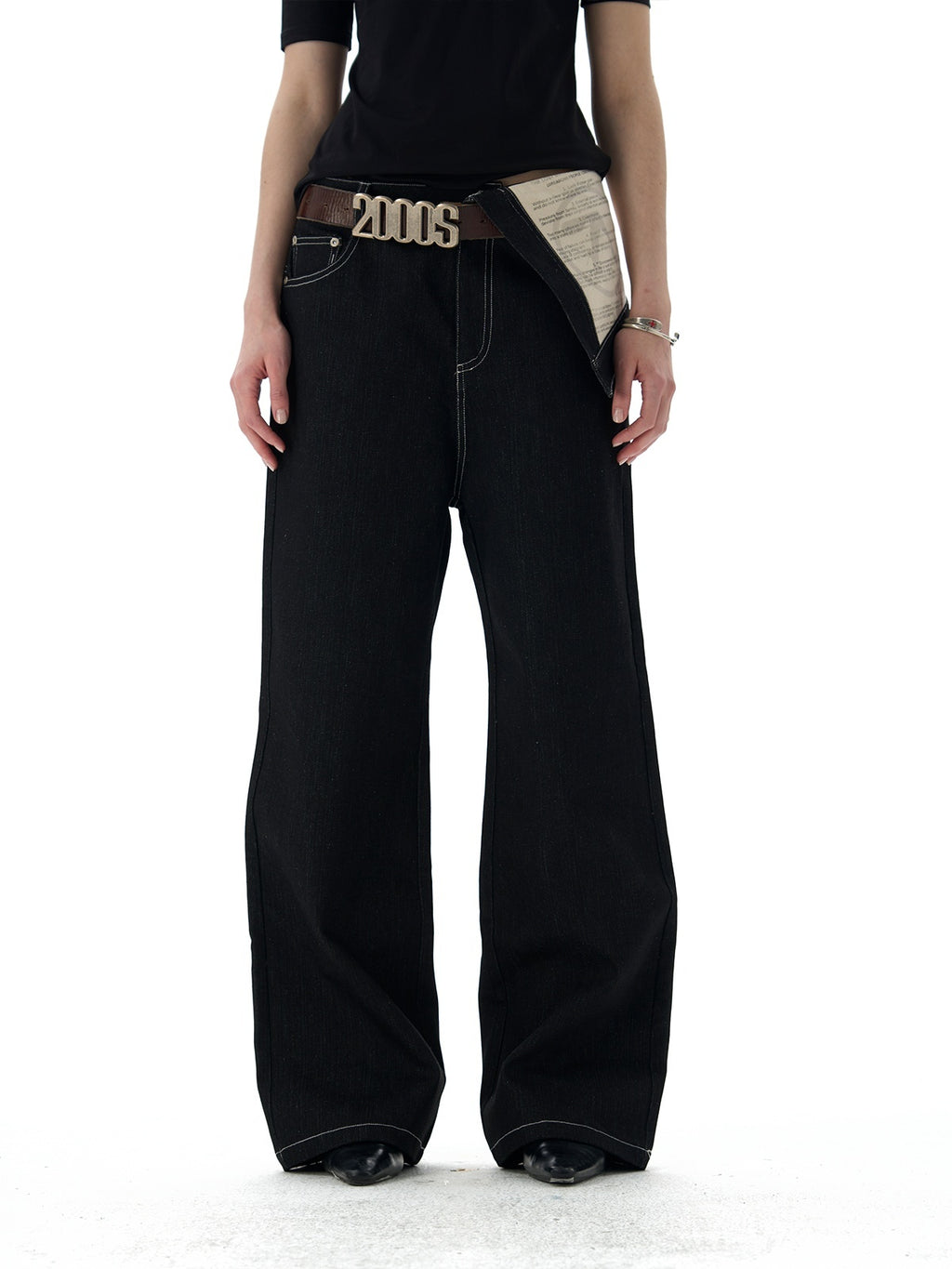 Flip Over Cotton Black Printed Waist Pants