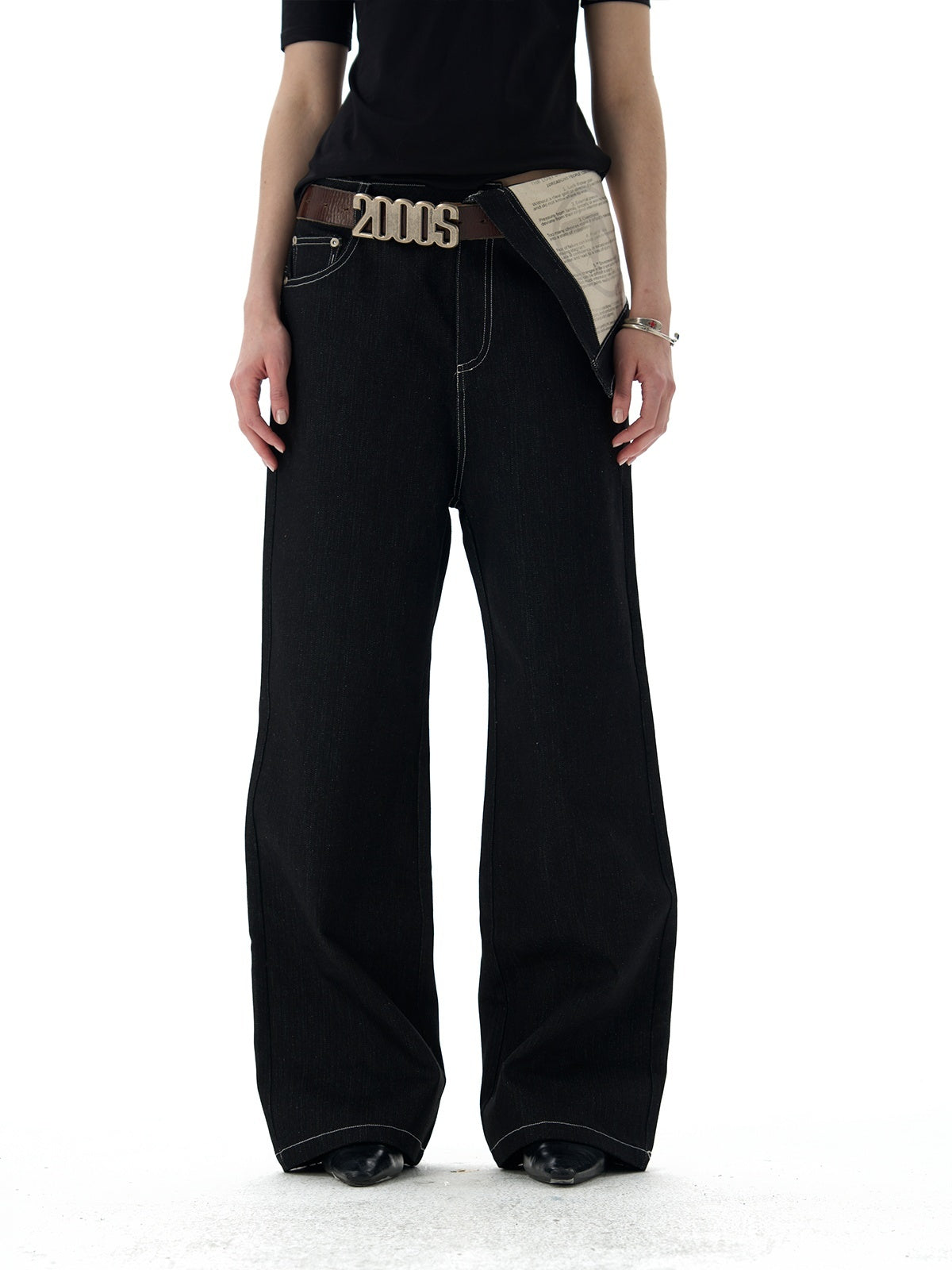 Flip Over Cotton Black Printed Waist Pants