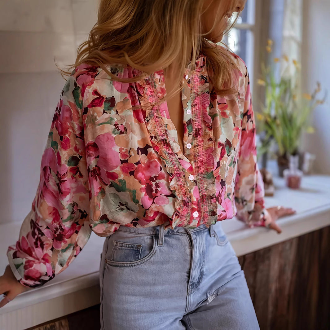 Idle Style Printed Round Neck Shirt Top