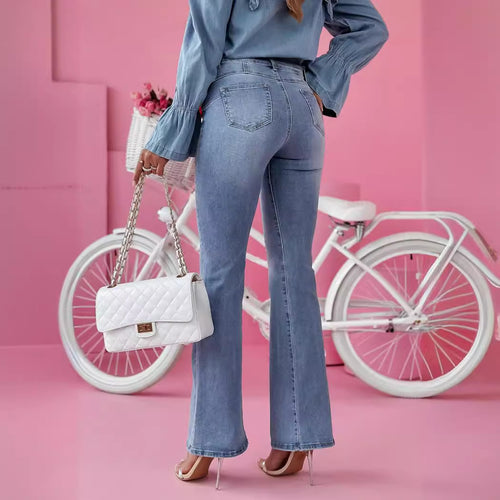 Women's Blue Medium-Thickness Skinny Jeans with Pockets