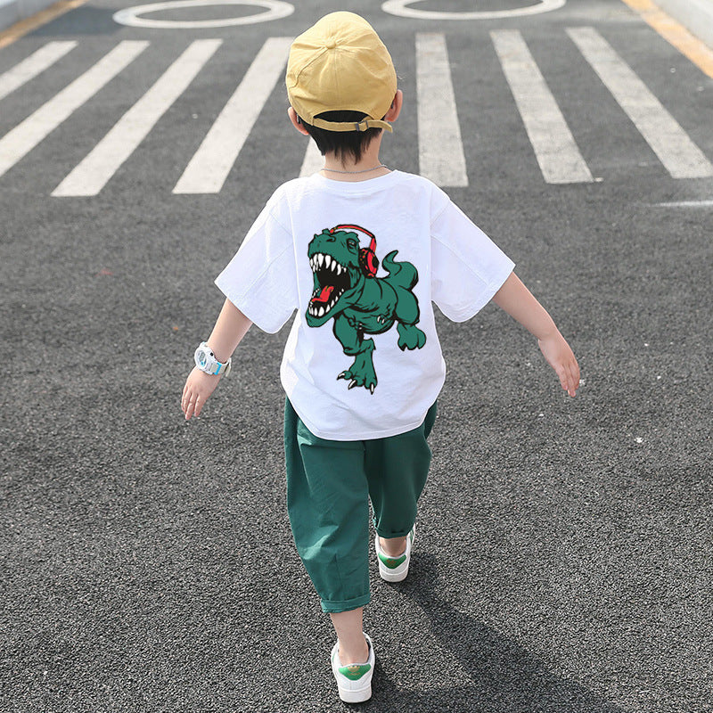 Boys Summer Cotton Suit Short Sleeve Western-Style Pants Set