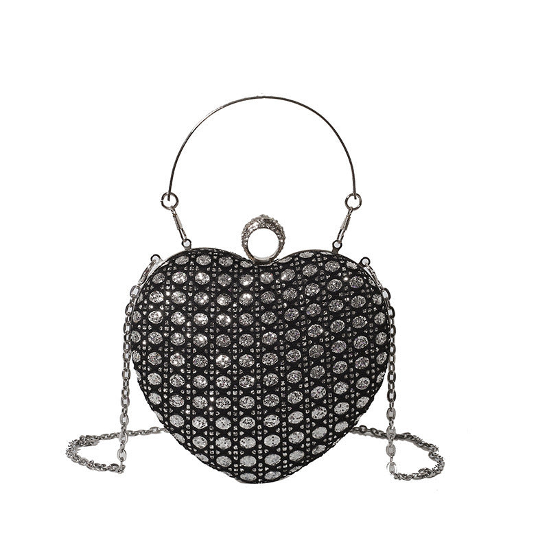 Women's Heart-Shaped Chain Messenger Bag with Sequins