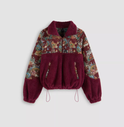 Sweat à capuche à col rabattu pour femme, motif chat floral