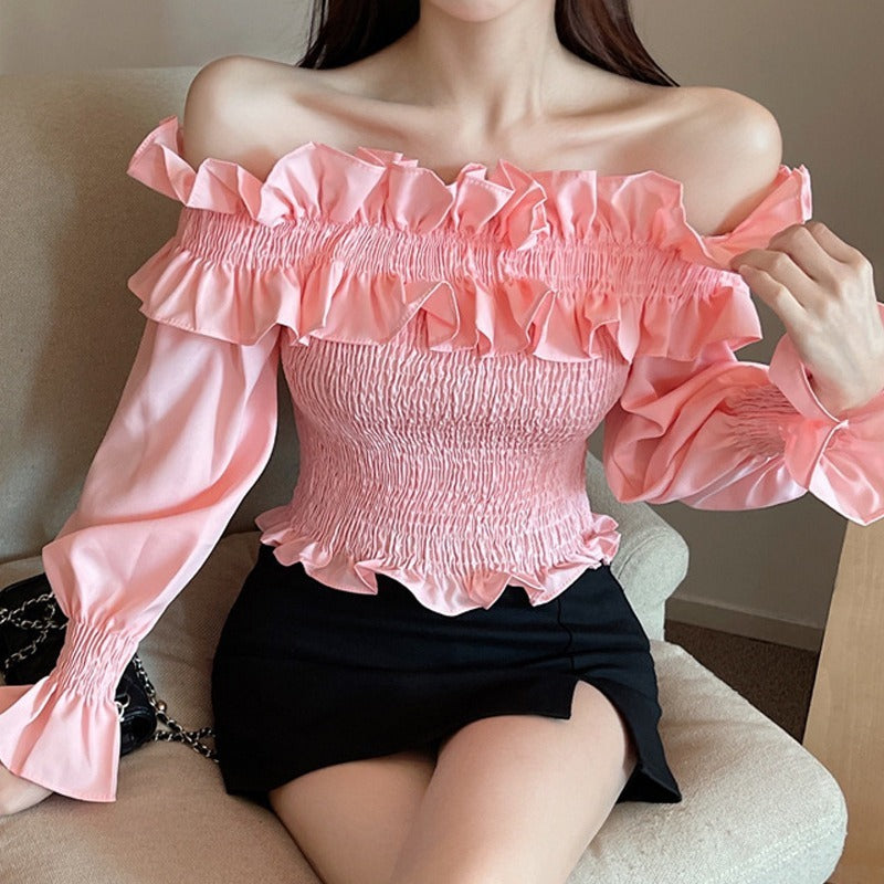 Pink Women's Ruffled Off-Shoulder Tie-Dye Top, Free Size