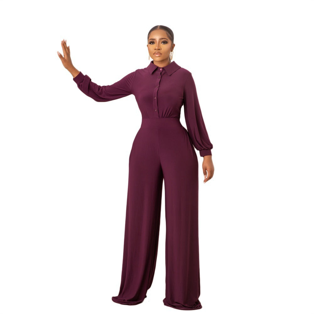 Solid Color Elegant Women's Polyester Jumpsuit with Zipper