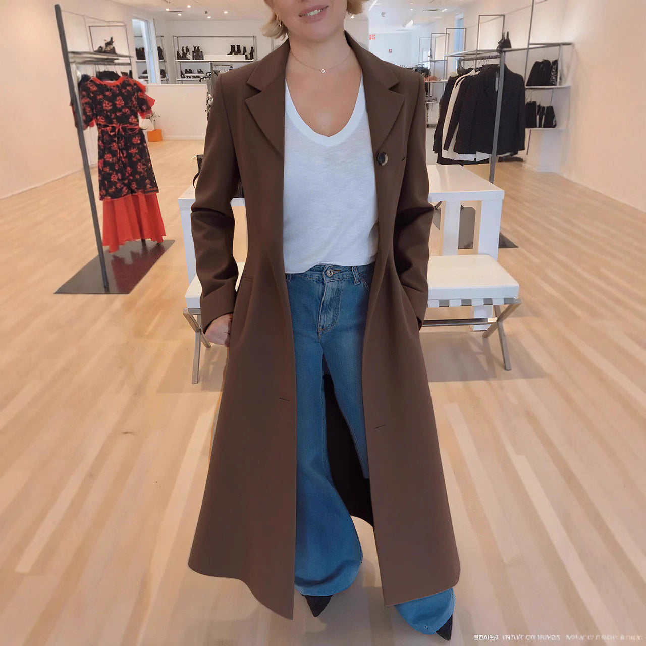 Women's Leopard Print Lapel Coat Casual Trench