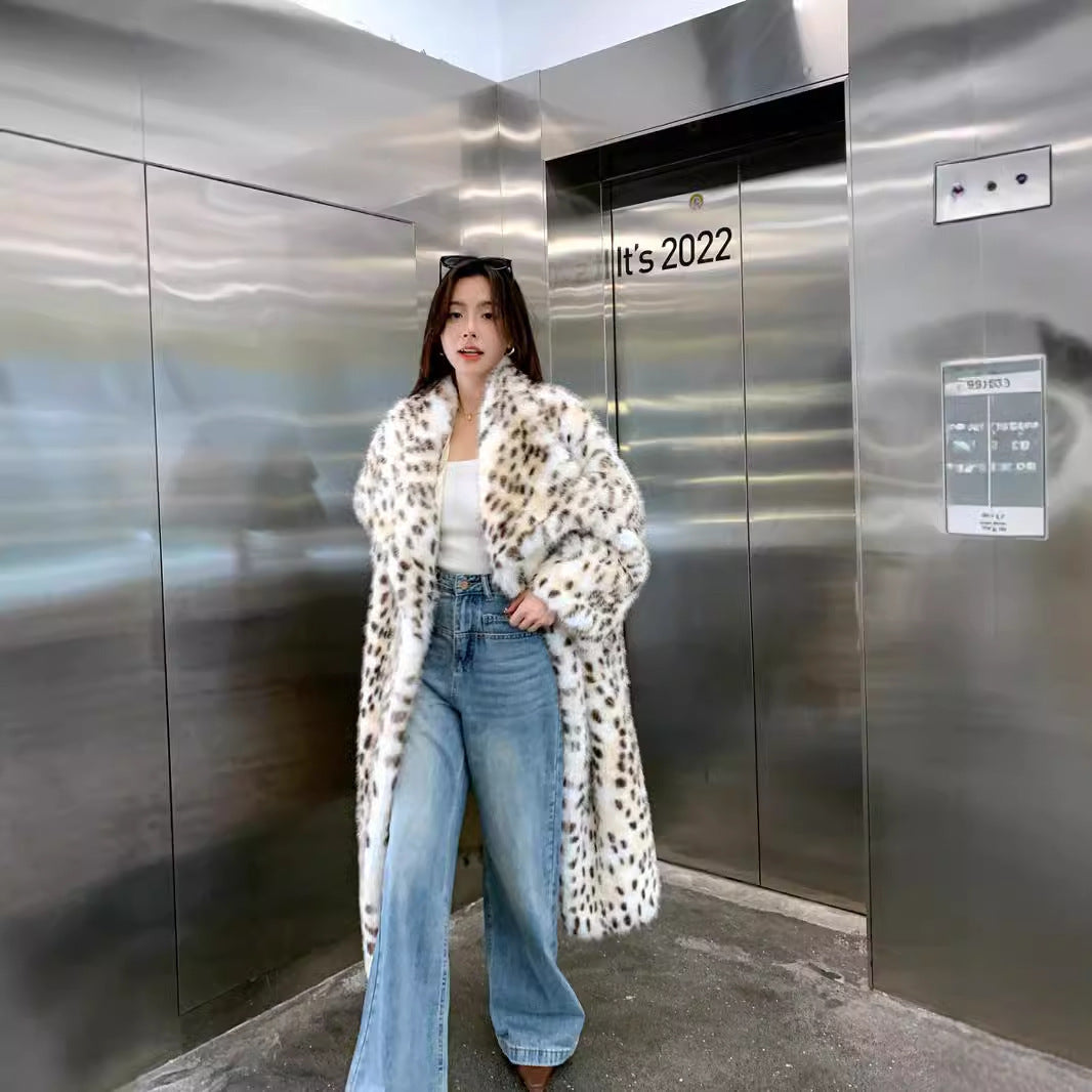 Weaving Lapel Ruffled Fur Trench Coat