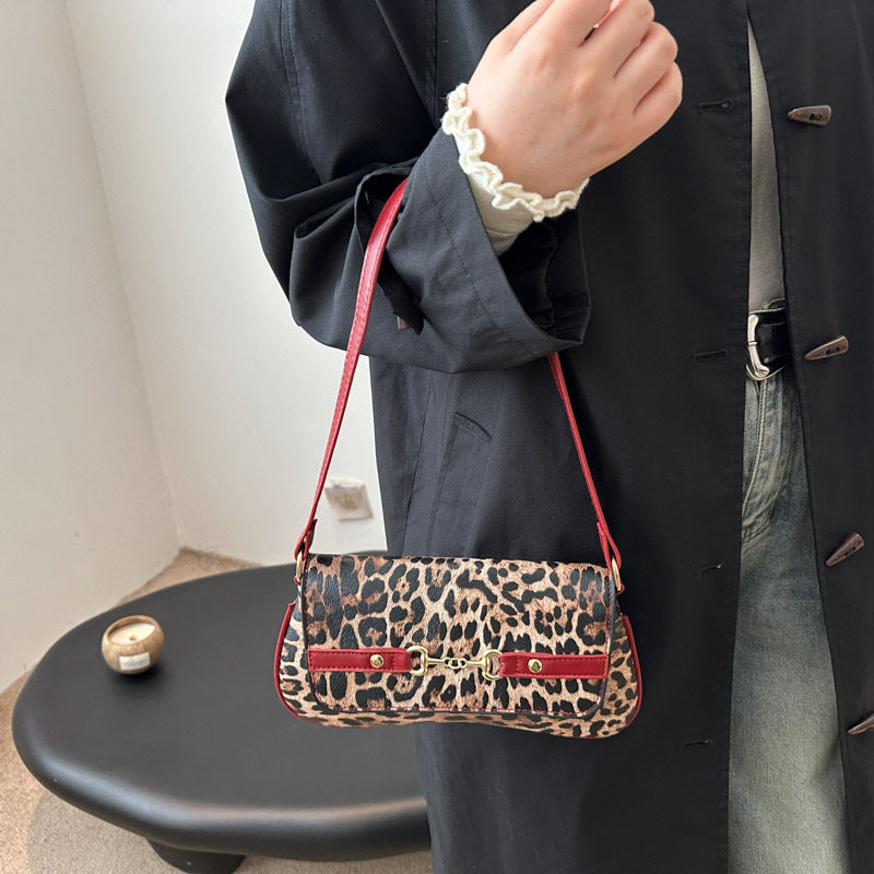 Leopard Print PU Shoulder Handbag for Women Light Luxury