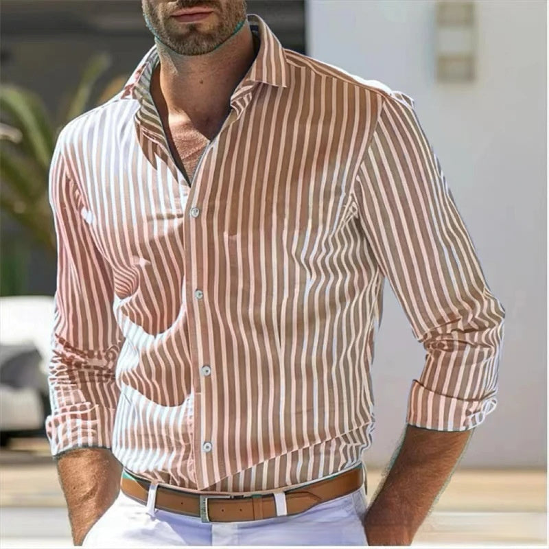Men's Slim Fit Striped Long Sleeve Shirt for Youth
