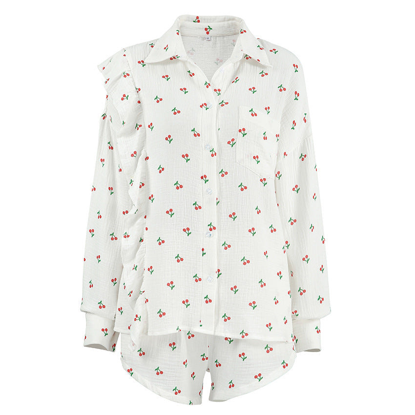 Gilet imprimé en pur coton à volants pour la maison
