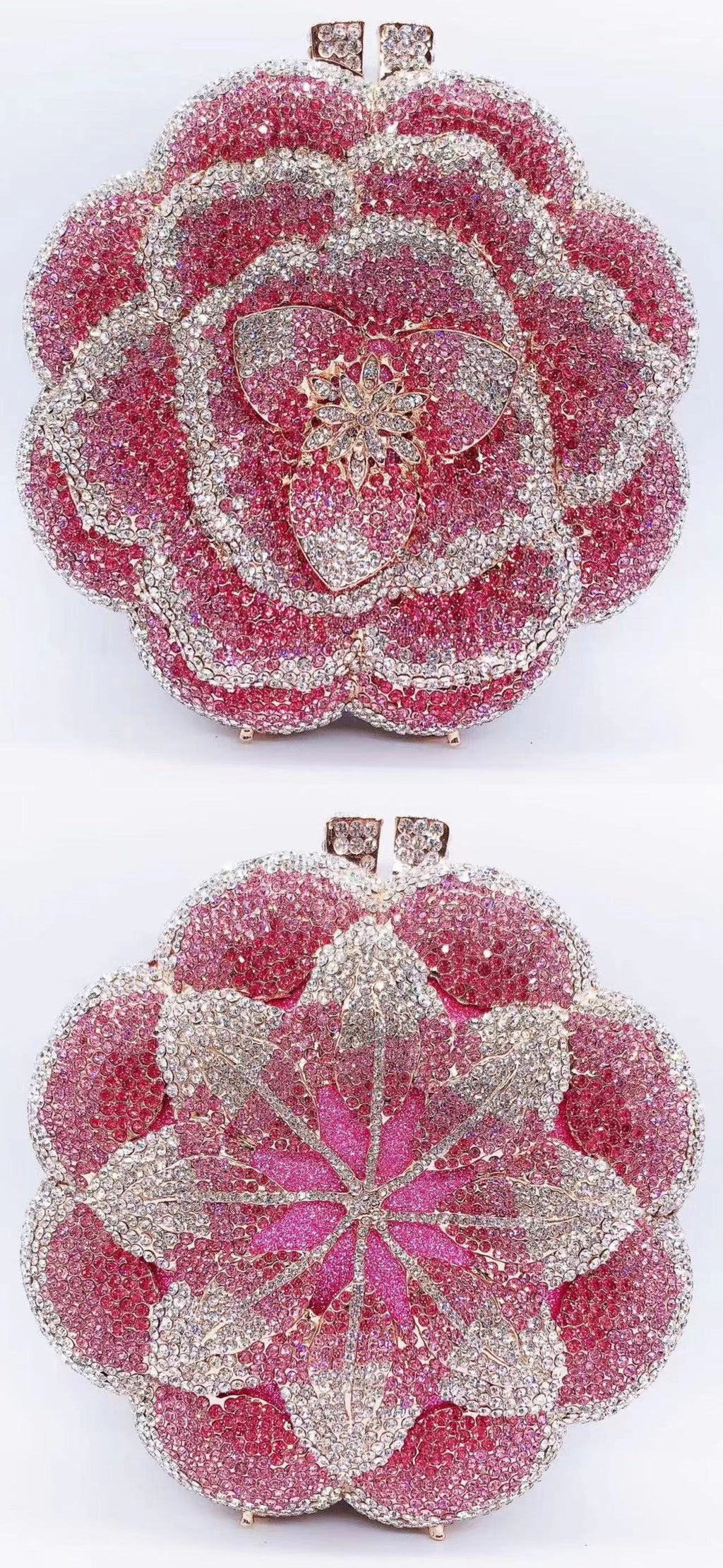 Sac de soirée rigide rond en métal rose pour femmes