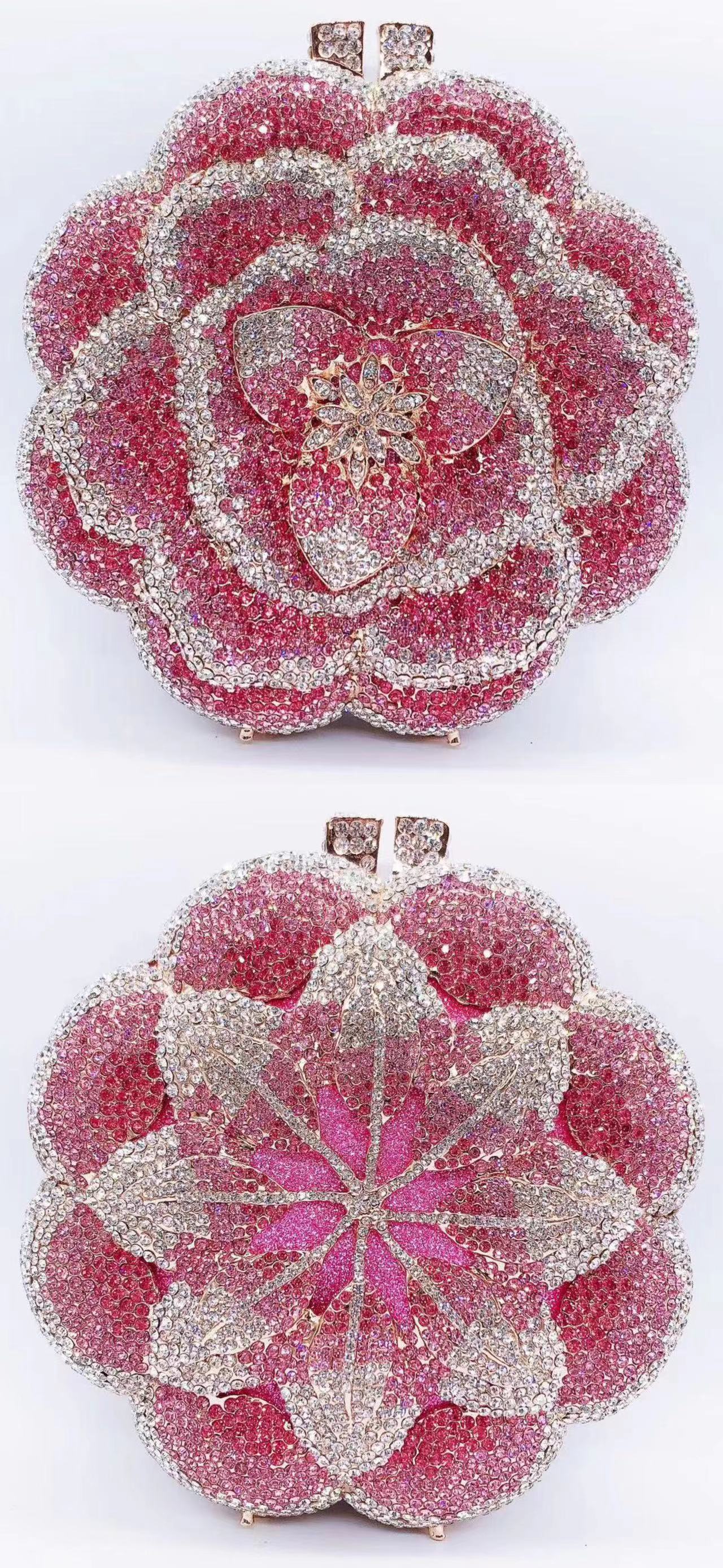 Sac de soirée rigide rond en métal rose pour femmes