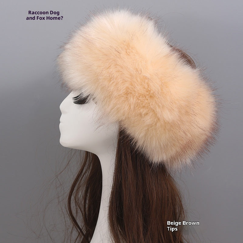 طوق رأس مرن من الفرو الصناعي بنقشة فرو الثعلب للنساء