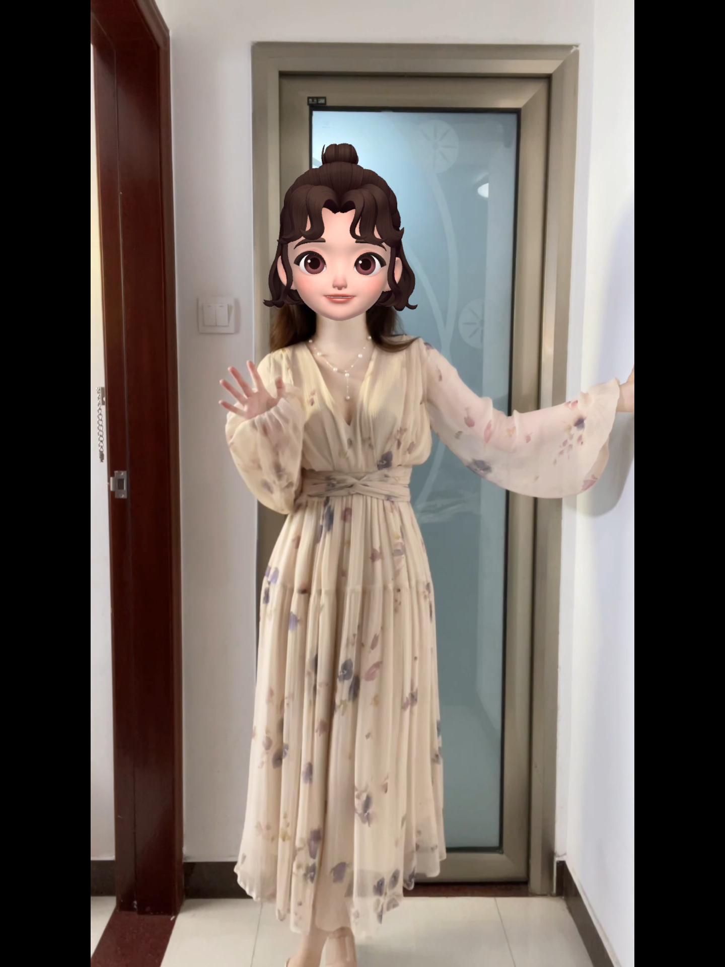 Oversized French V-neck Chiffon Floral Dress