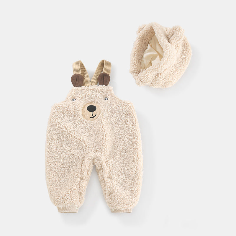 Combinaison bébé automne-hiver en velours avec bretelles ours