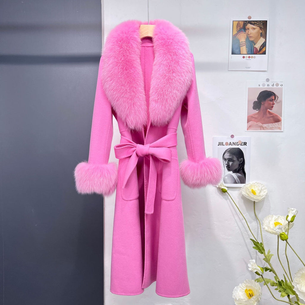 Women’s Autumn Winter Wool Double-Sided Long Fur Coat