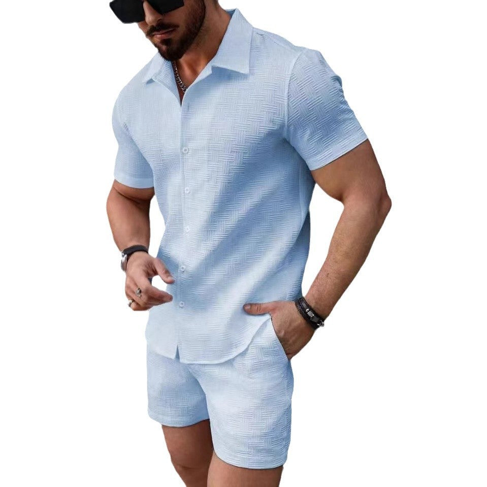 Men's Summer Casual Two-Piece Set Short Sleeve Shirt & Shorts Breathable Beachwear