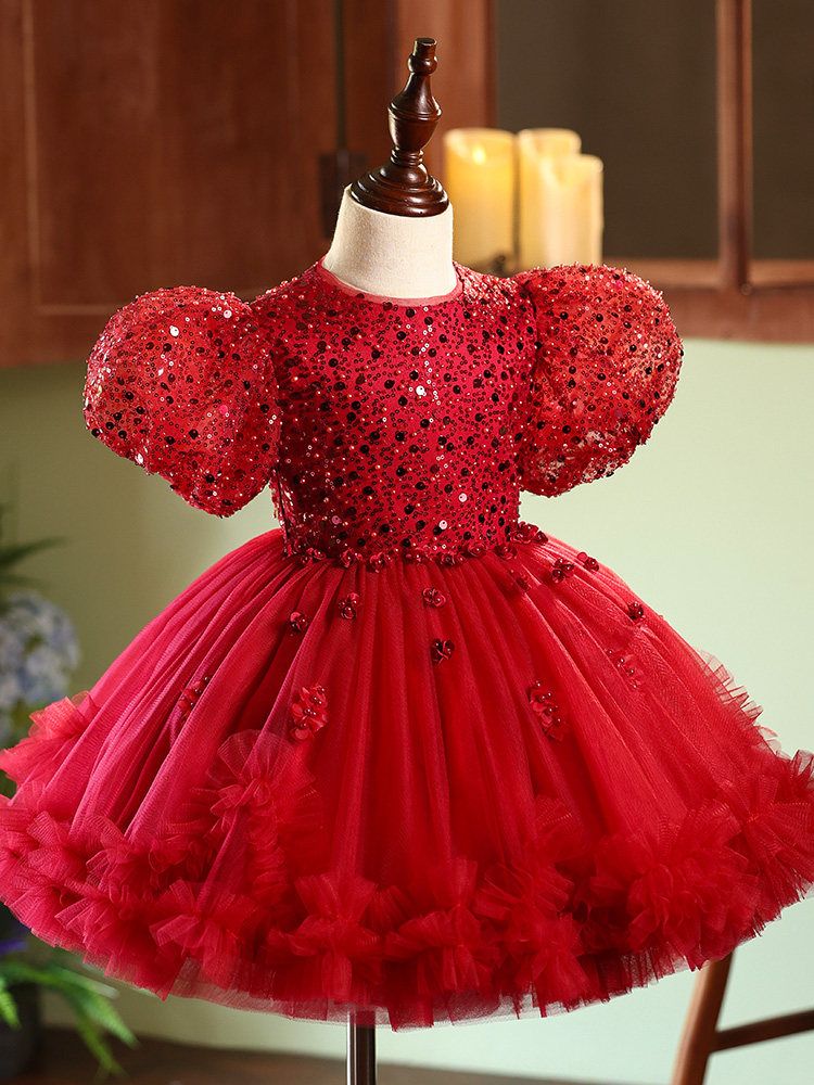 Robe de soirée rouge pour petites filles, idéale pour les spectacles