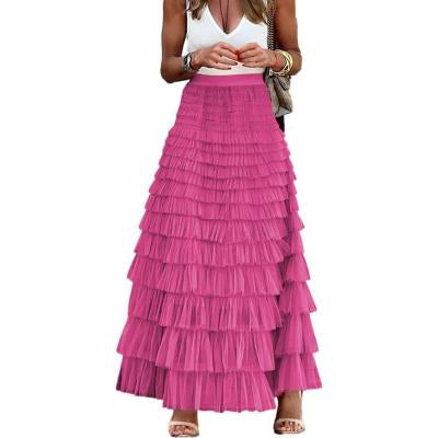 Layered Ruffles Mesh A-Line Swing Skirt Summer Party Dress for Women