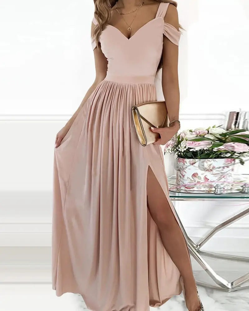 V-Neck Boho Spaghetti Strap Long Split Dress for Party & Beach