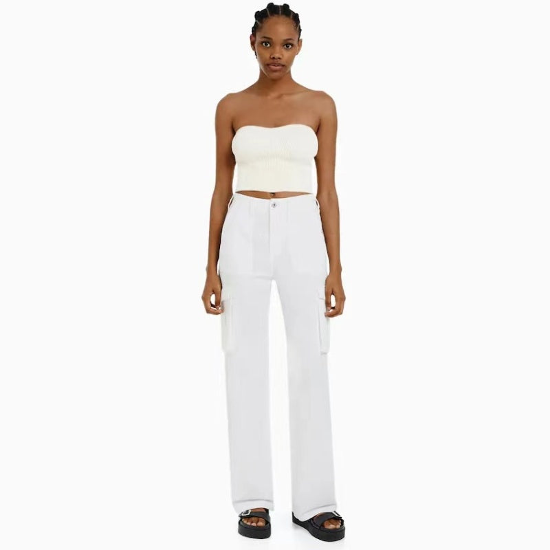 Jean droit en coton pour femme avec poches pour l'automne