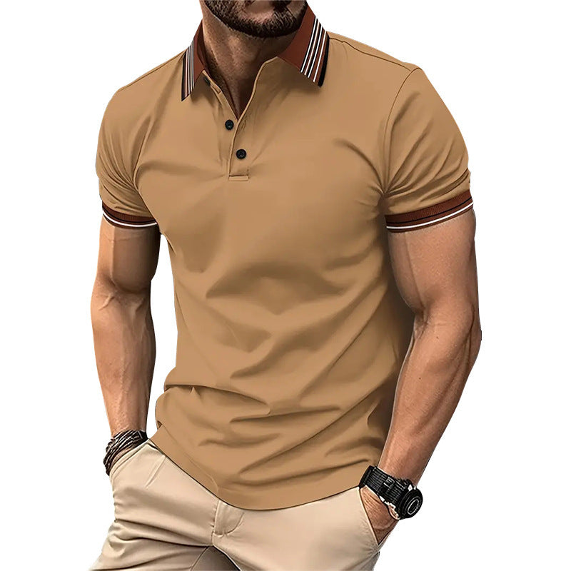 Summer Short-sleeved Polo Shirt For Men Business Colorblock Lapel Tops