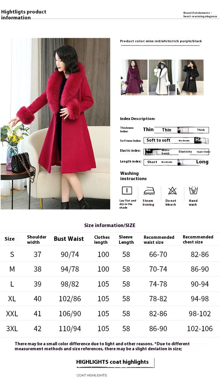 Manteau en laine épais double face pour femmes avec col en fourrure