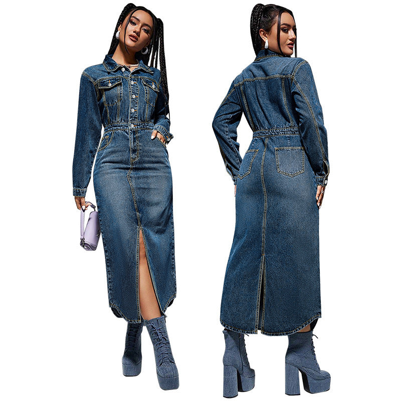 Ladies Denim Long Dress New Fashion Personality