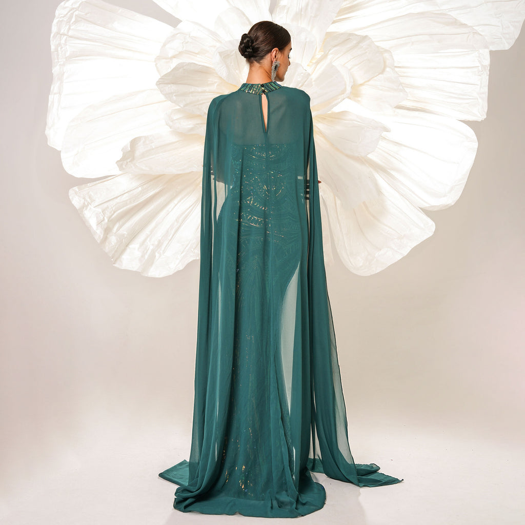 European & American Long Sleeve Round Neck Sequin Dress