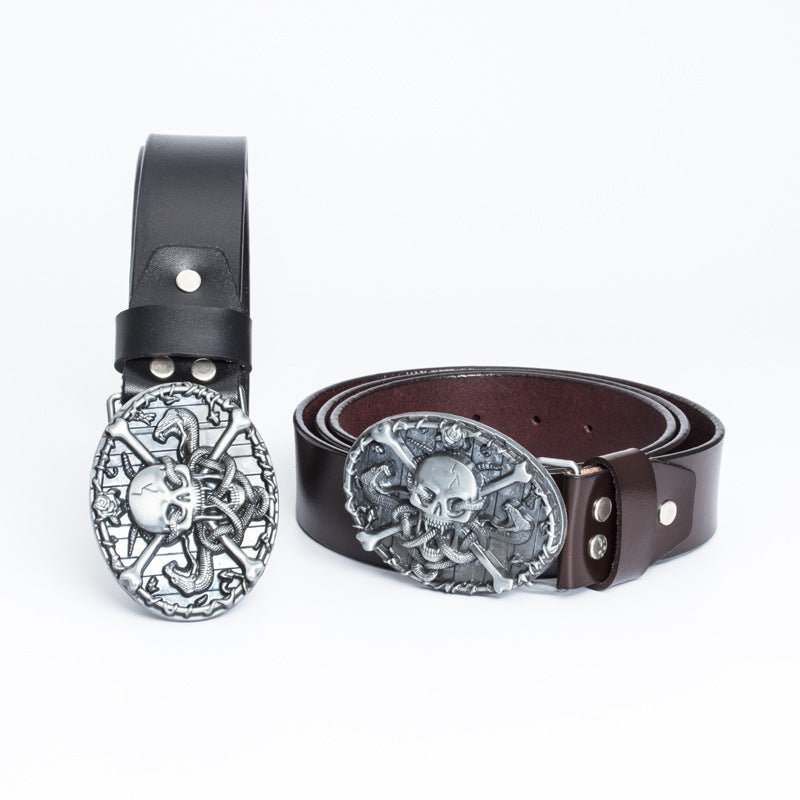 Men's Genuine Leather Skull Alloy Buckle Casual Retro Belt