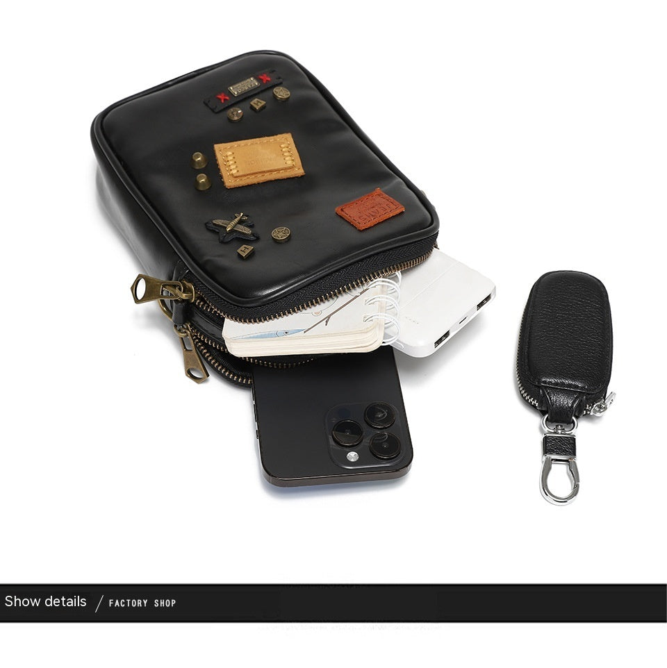 Men's Street Fashion PU Leather Crossbody Phone Bag in Black & Coffee