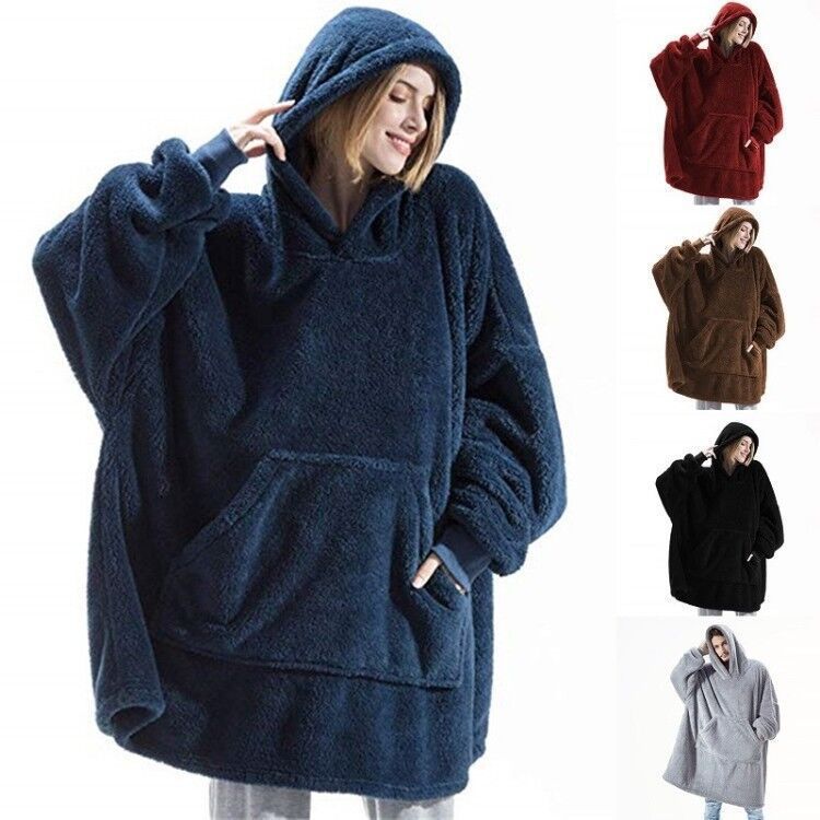 Hooded Sweatshirt Hoodie with Large Pocket, Double-Sided Velvet, One Size